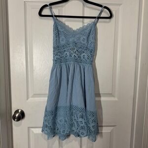 Rue21 XS Blue Lace‎ Crochet Mini Dress Cottage Core Summer Beach